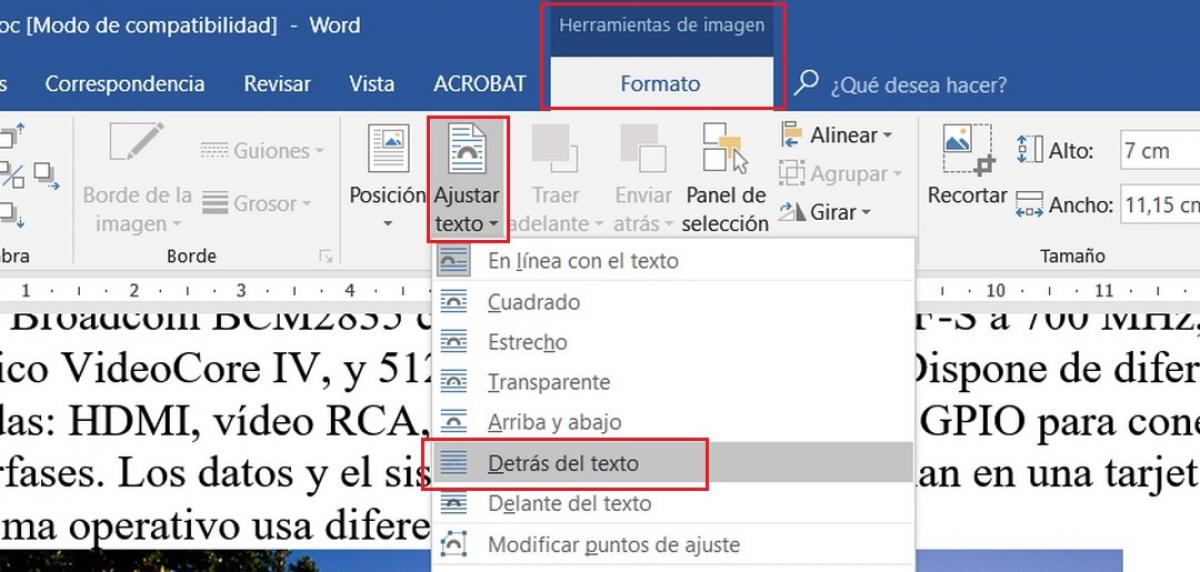 Imagen como una texto word poner del detrás