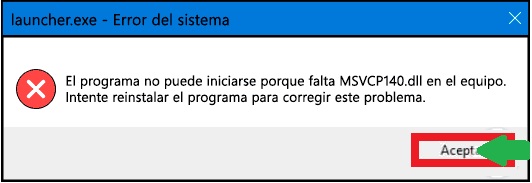 Solucionar el error Falta archivo msvcp140.dll en equipos con Windows 10