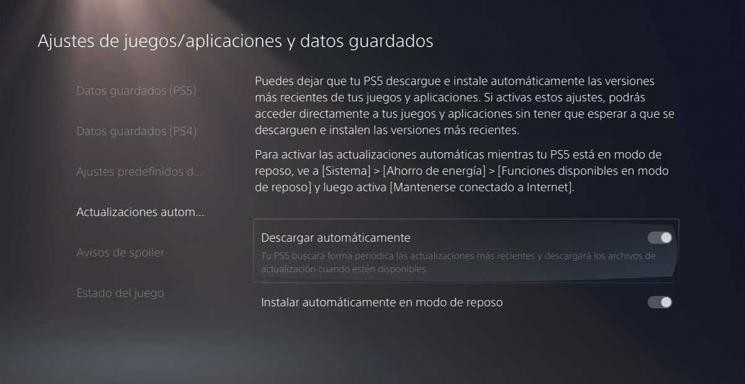 Activar y desactivar actualizaciones automáticas en PlayStation 5