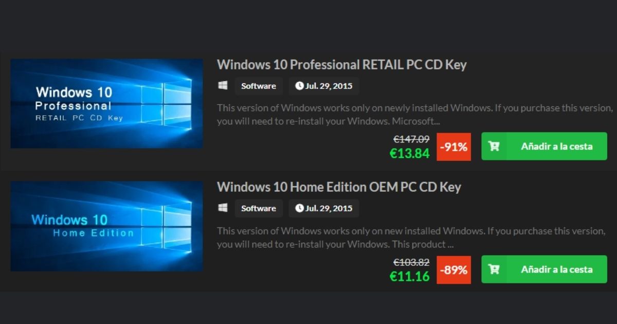 Licencias de Windows 10 baratas