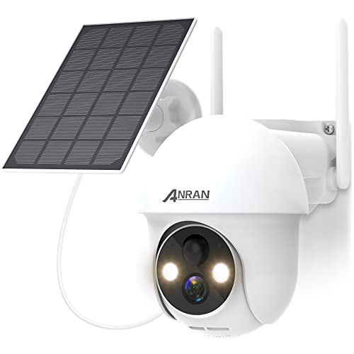 ANRAN Cámara de Vigilancia WiFi Exterior Solar con Batería Recargable, 1080P Cámara IP de Vigilancia con Foco Iluminación 360° Pan&Tilt con PIR Sensor Visión Nocturna, Audio Bidireccional, Q01 Blanco