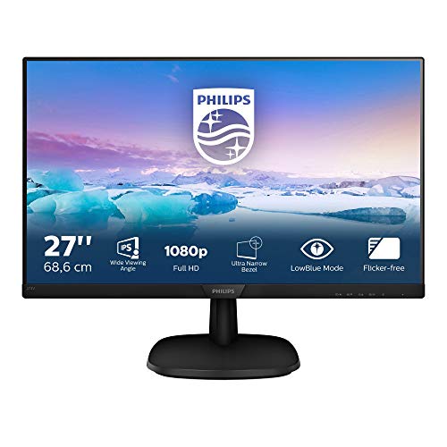 Philips Monitor LCD Full HD 273V7QDSB/00, Monitor IPS (Full HD, 1920 x 1080, Sin bordes, Flicker Free, Low Blue Mode, VESA, VGA + HDMI + DVI), 27