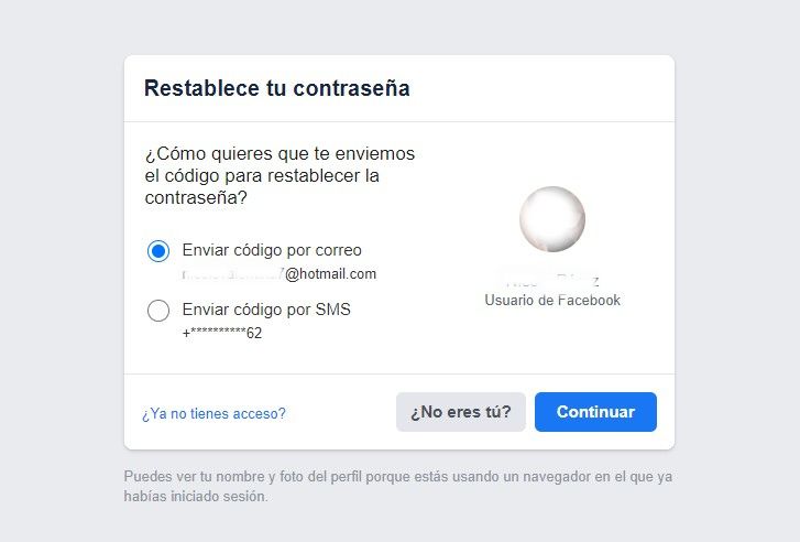 restablecer contraseña facebook