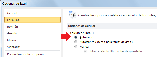 Configurar cálculo automático