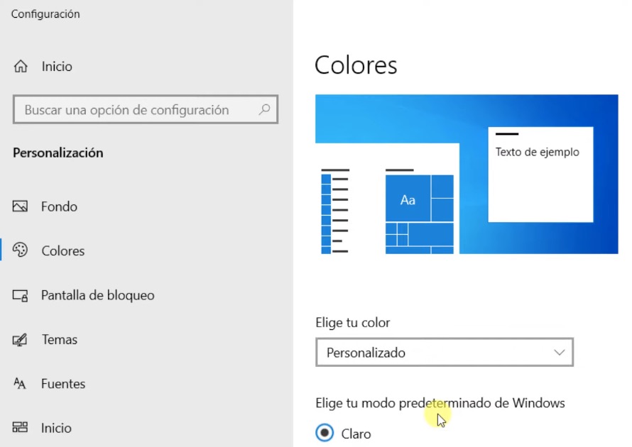 color de la barra de tareas en Windows 10