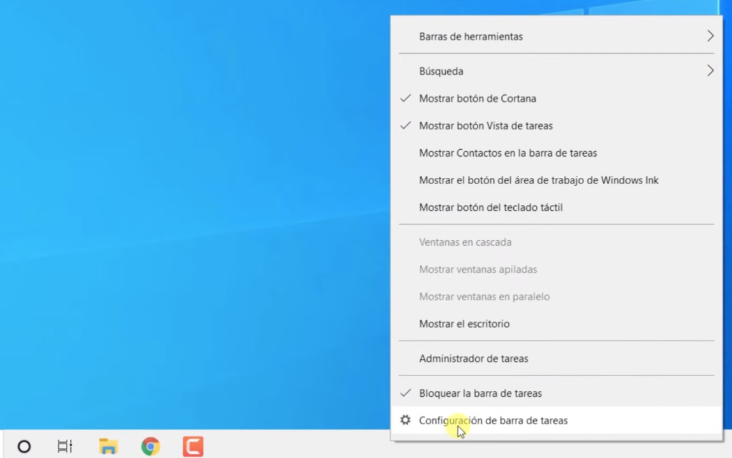 color de la barra de tareas en Windows 10