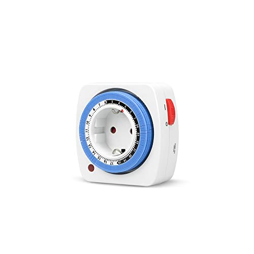 Garza - Temporizador Programador analógico Mini de Interior, Conmutación Cada 15 Minutos, Protección Infantil, Blanco y Azul
