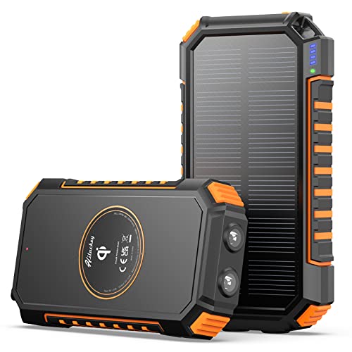 Hiluckey Cargador Solar 26800mAh Batería Externa Inalámbrica Power Bank USB C Carga Rápida Cargador Portátil Movil con 4 Salidas para Teléfono Tabletas