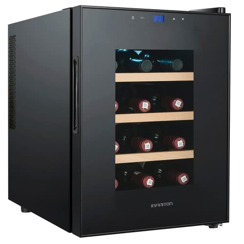Infiniton Vinoteca WCL-12L (G, Capacidad hasta 12 Botellas, 3 Estantes de Madera, Display LED, Puerta de Cristal, Nevera para vinos)