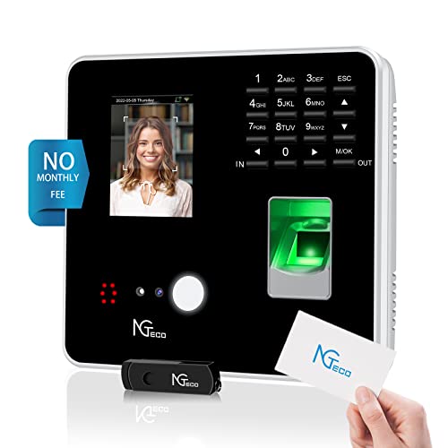 NGTeco MB2 Terminal para Fichar,Pequeñas Empresas Que Ofrecen a Sus Empleados Una Tarjeta Integrada de Cara, Escaneo de Dedos, RFID y Pin