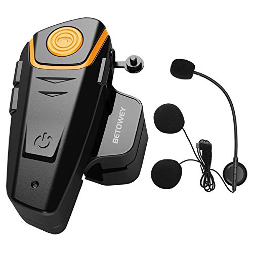1x BT S2 Intercomunicador Casco Moto, BETOWEY Bluetooth Headset Motorcycle Intercom Manos Libres Moto Auriculare (Paquete 1, Micrófono Duro)
