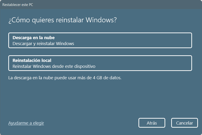 Restablecer Windows 11 desde la configuración