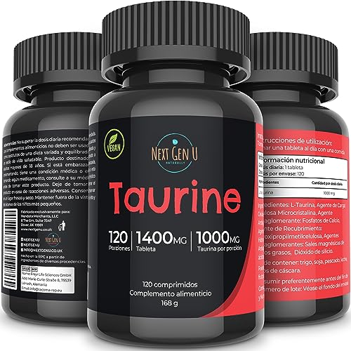 Suplemento alimenticio de taurina de 1000 mg, 120 cápsulas veganas, suplemento dietético para la salud que ayuda a promover las funciones del sistema inmunológico y nervioso central de Next Gen U