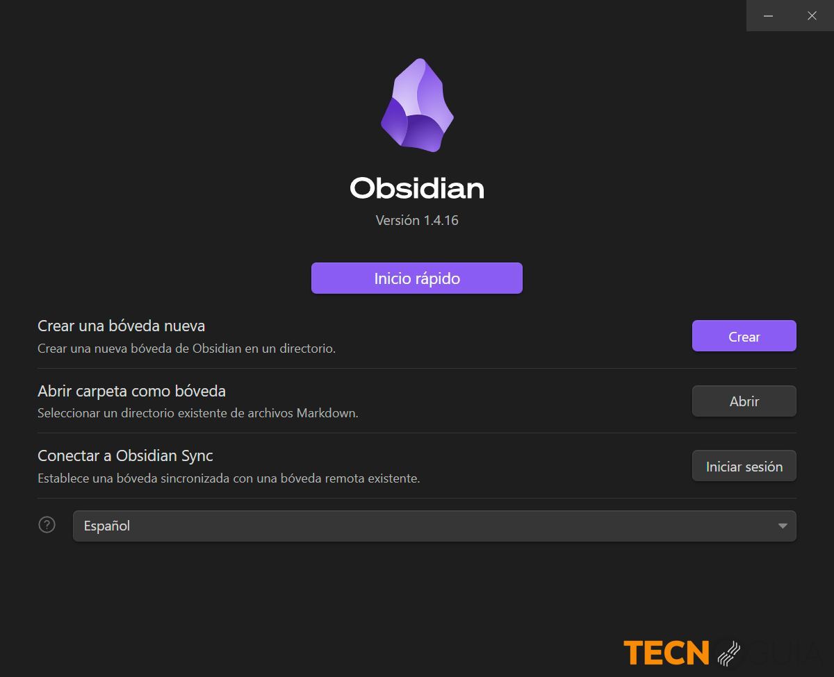 Crear bóveda en Obsidian